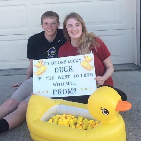 Big Sky High School senior Josh proposed to his girl friend Kelsi with a poster and some cute rubber ducks!