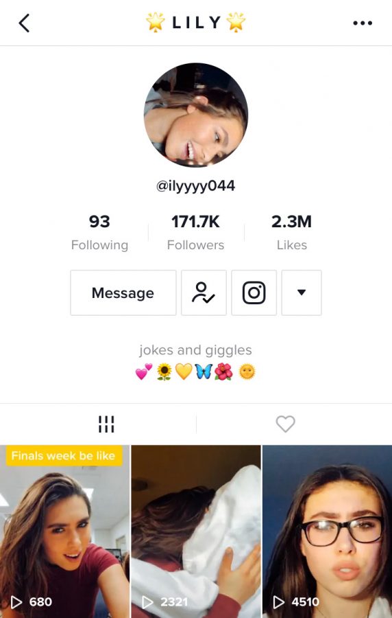 Sophomore Lily Conover's profile on Tiktok has over 170 thousand followers and 2.3 million likes.