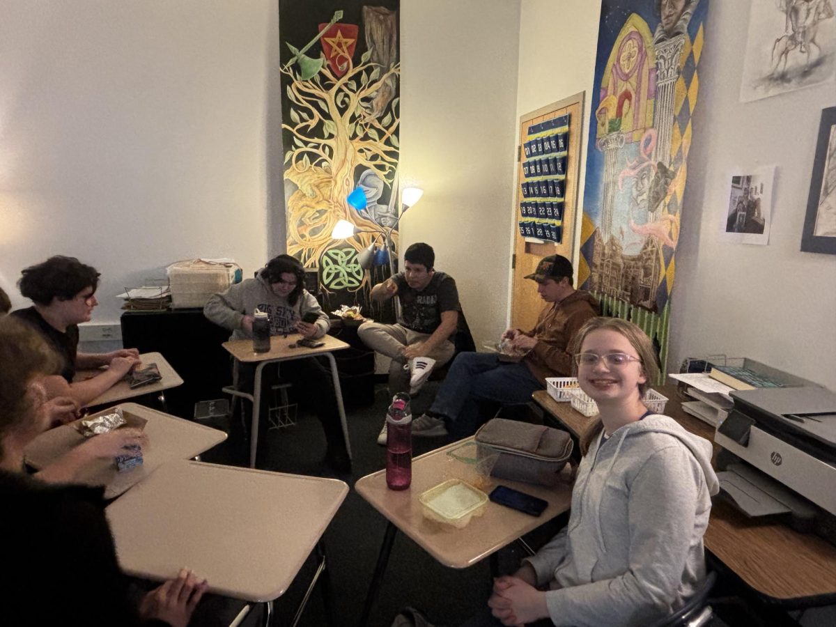 A group of seven students gathered for lunch during D&D club on Jan. 14, 2025.

