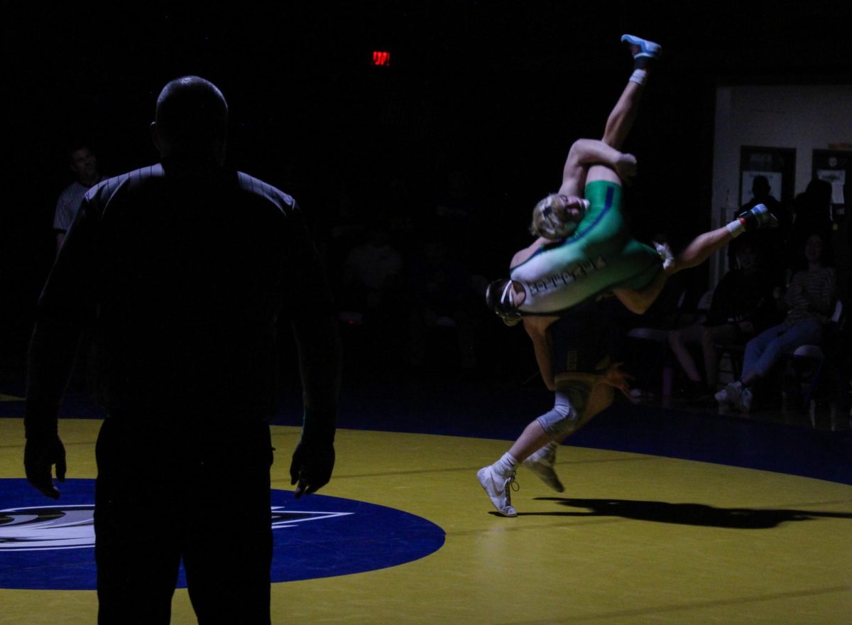 Big Sky Senior Tanner Davis delivering a powerful mat return during the home senior night match, January 28, 2025. 