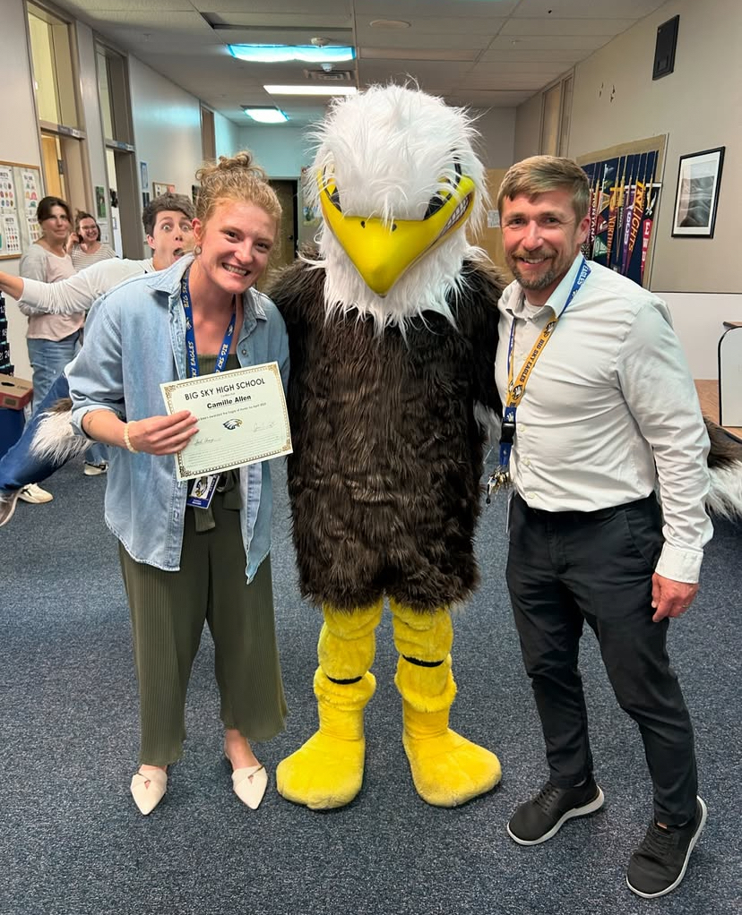 Photo of support staff Camille Allen, left, and vice principal Jack Young, right, taken from the Big Sky High School official Instagram page.  